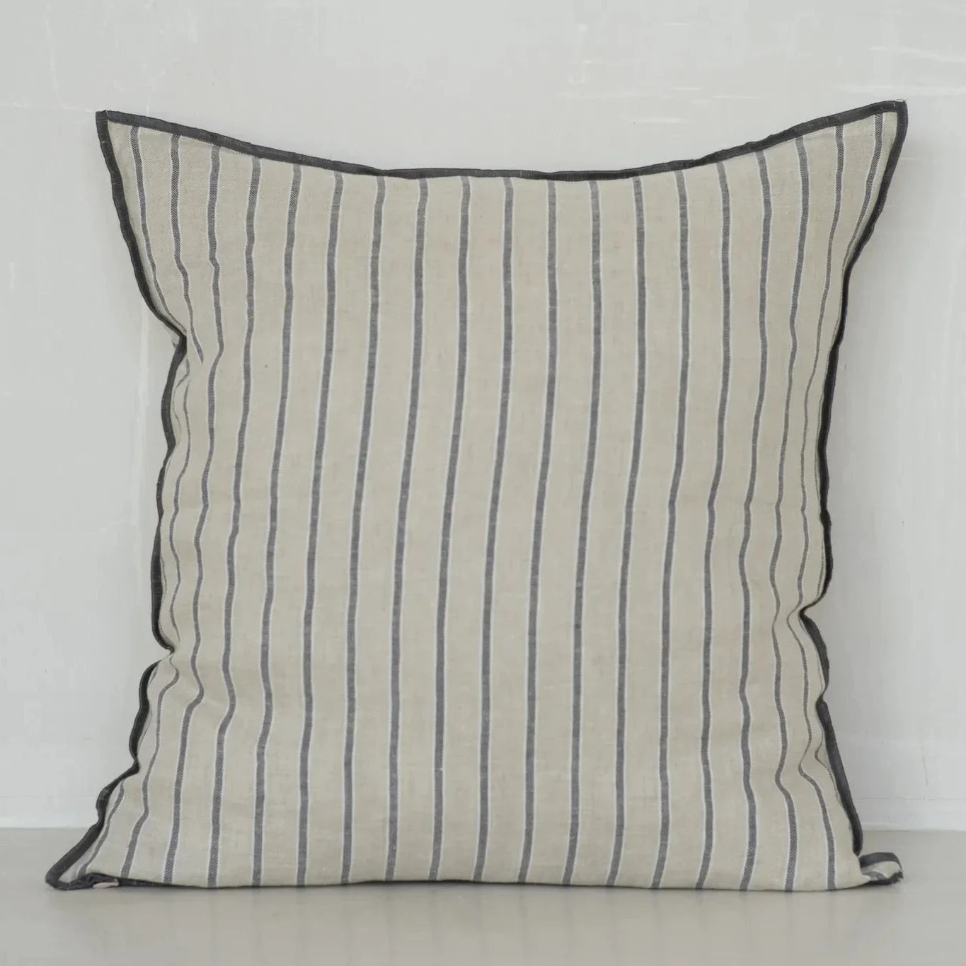 Marcel linen cushion cover dark bound edge woven stripe kO Store