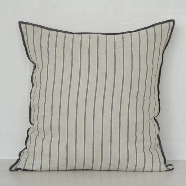 Marcel linen cushion cover dark bound edge woven stripe kO Store