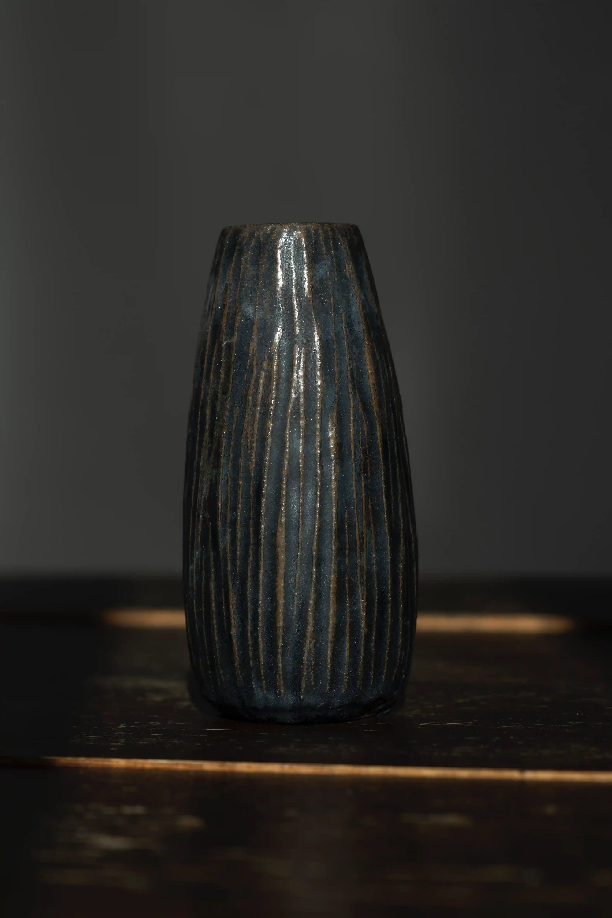 Japanese ceramic flower vase black