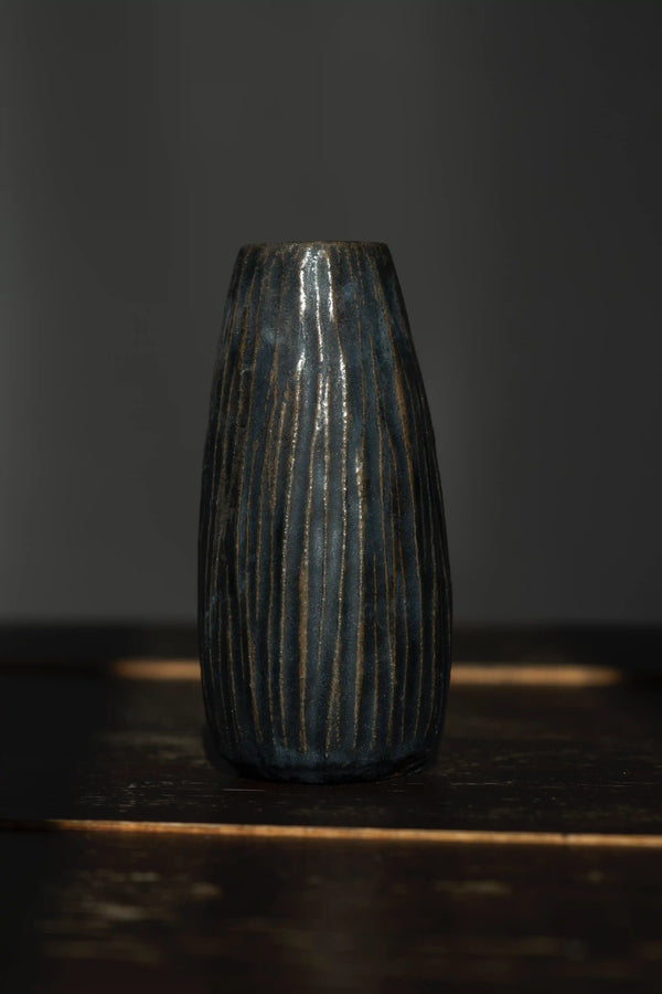 Japanese ceramic flower vase black