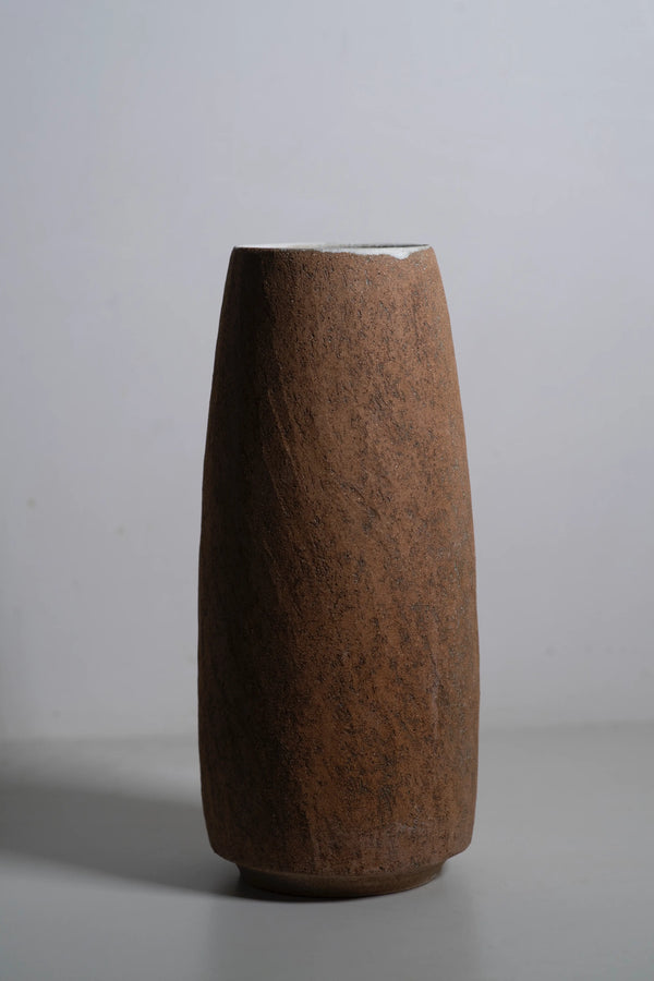Japanese ceramic vase brown front